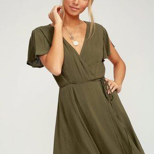 Lulu's Harbor Point Olive Green Wrap Dress